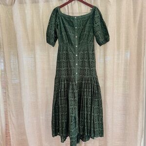 Veronica Beard Elegant Green Eyelet Midi Dress
